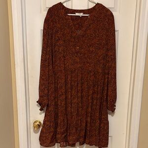 Terra & Sky Long Sleeve Brown and Black Dress